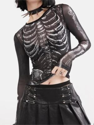 Skull Print Mesh Top