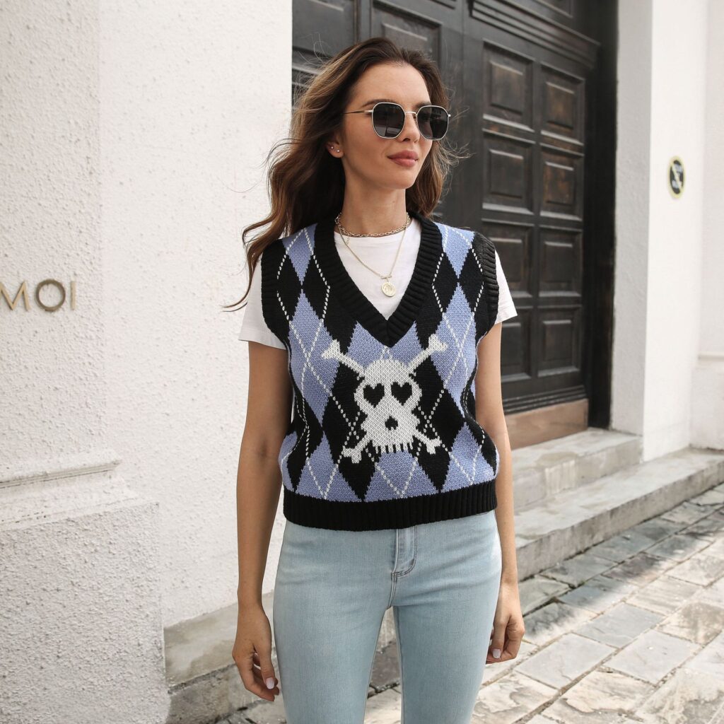 Skull Jacquard Rhombus Sweater