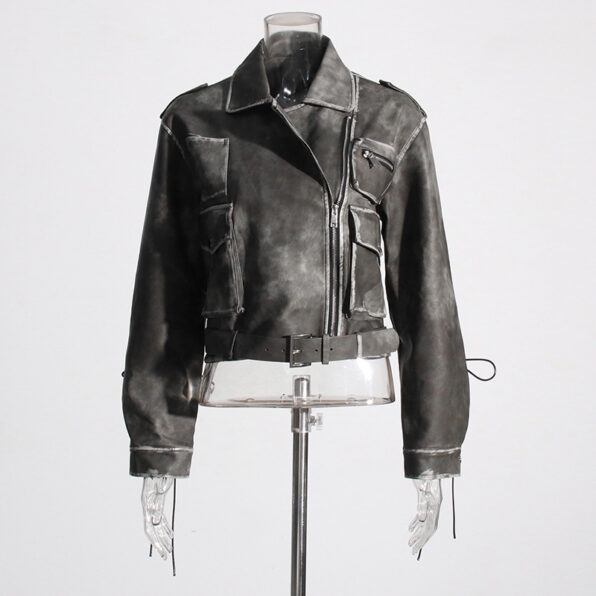 Distressed Washed Leather Coat A